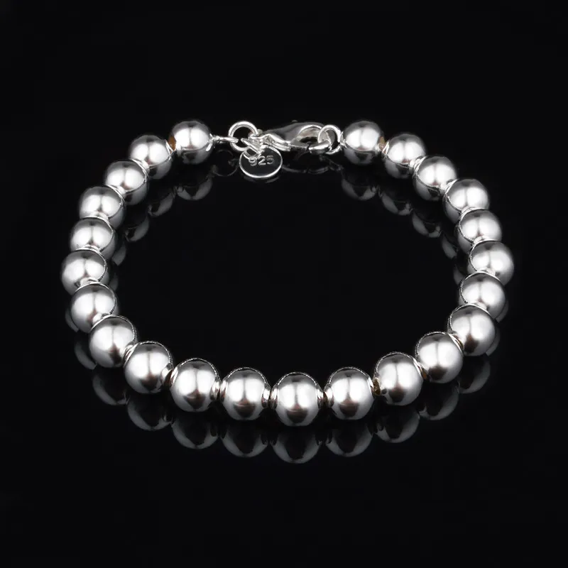 Hollow Beaded Bracelets concise Silver Plated Copper cute Jewelry Gloss Ball Charm Bracelet Bangles Imitation 925 Sterling Silver Bracelet