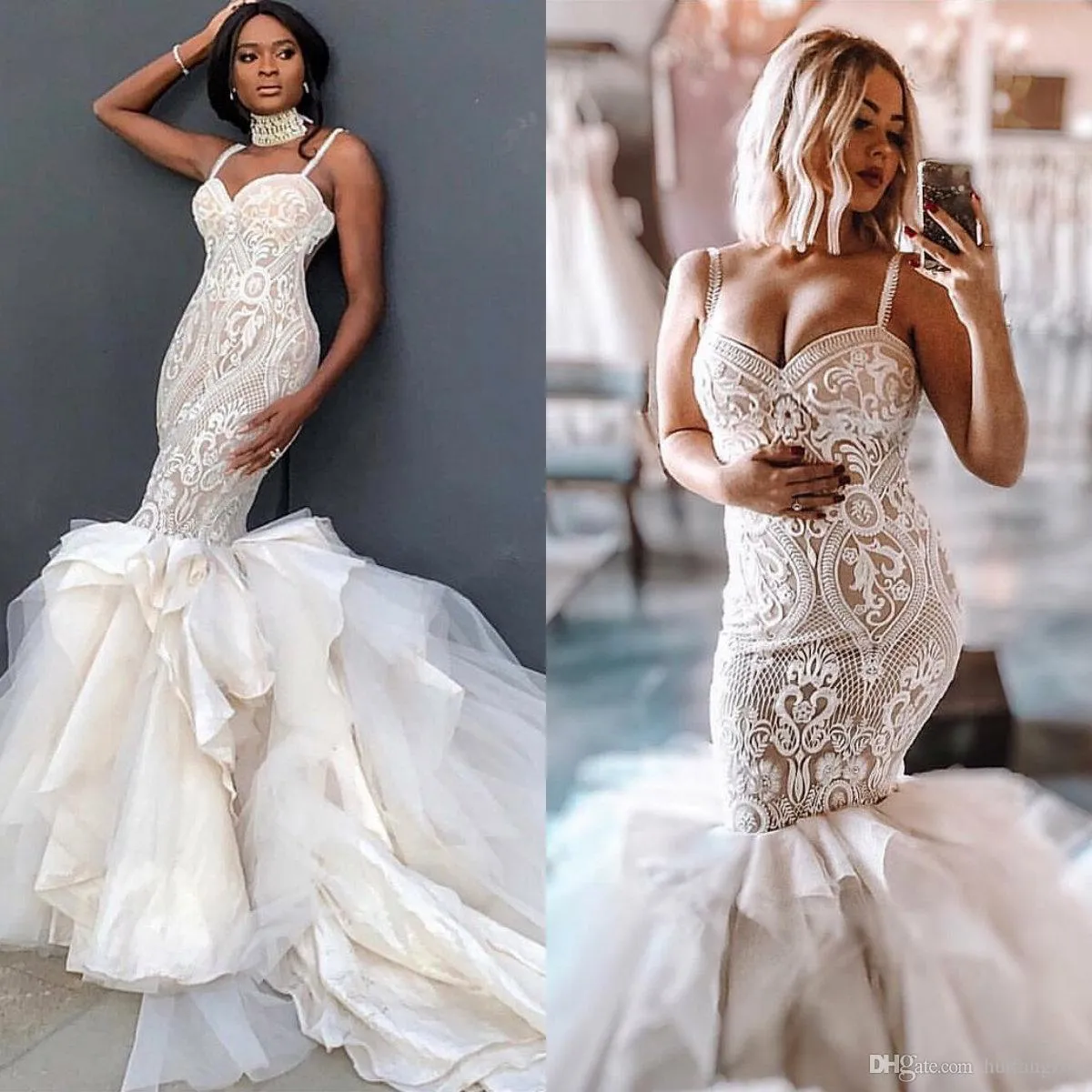 Mermaid Wedding Dresses Sexy Lace Appliques Tiered Skirts For Beach Weddings From Huifangzou 271.36 DHgate.Com
