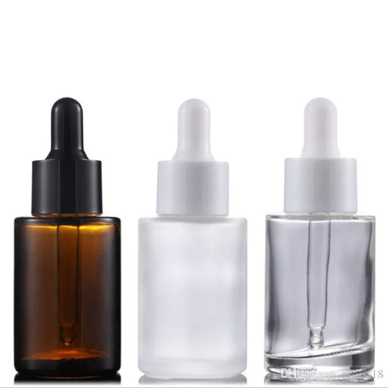 Wholesale 30ml Amber Clear frosted Empty Package Serum Dropper Bottles Essential Oil aromatherapy Glass Bottles With Eye Dropper
