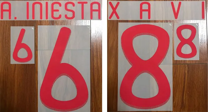 2010 2011 Espagne rouge impression football nomset XAVI A.INIESTA footballeur estampage lettres imprimées police de football imprimées autocollants en plastique