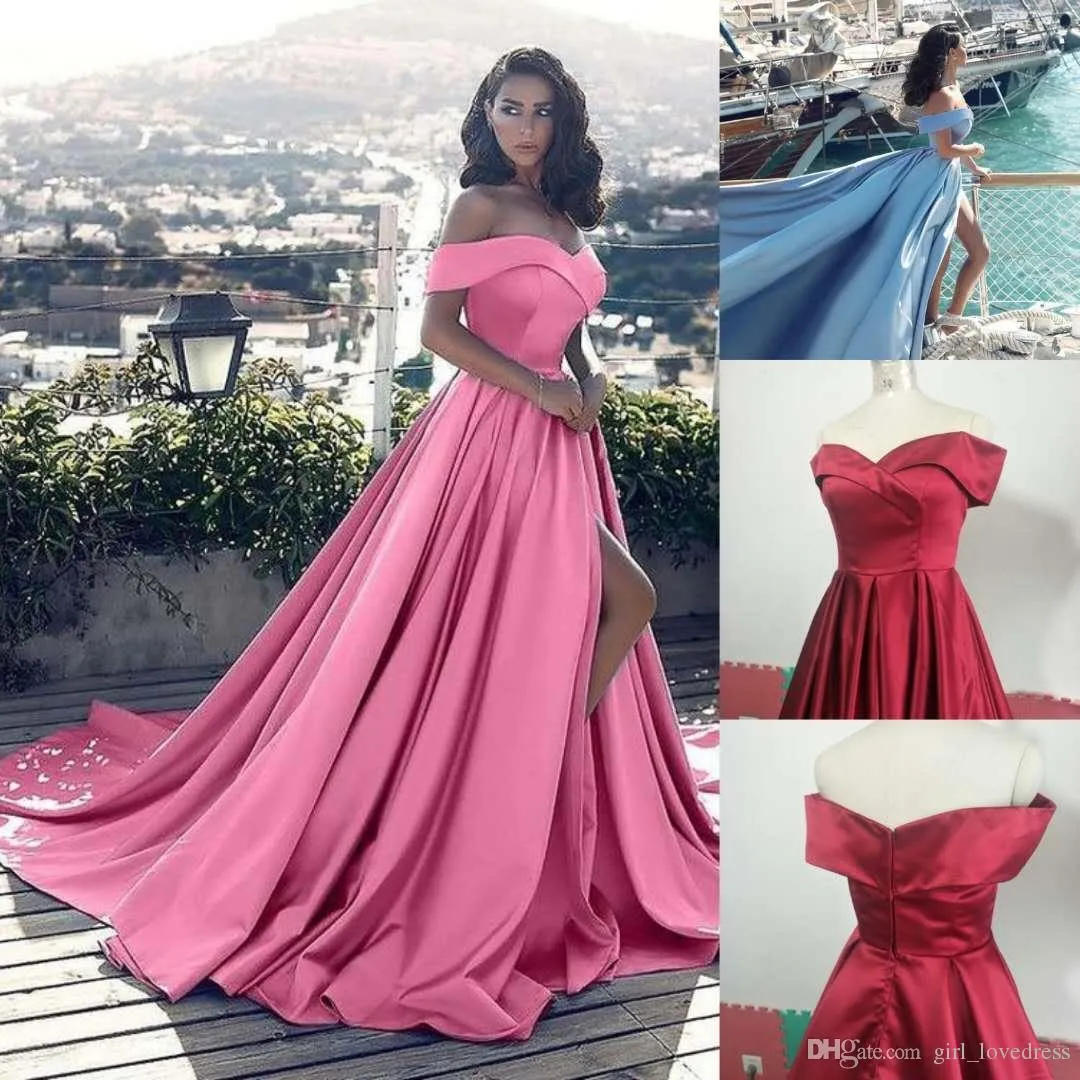 Sexig Ärmlös Mermaid Evening Dress V-Neck Side Split Satin Ruffles Sweep Train Zipper Lång Klänningar Brudtärna Prom Lök