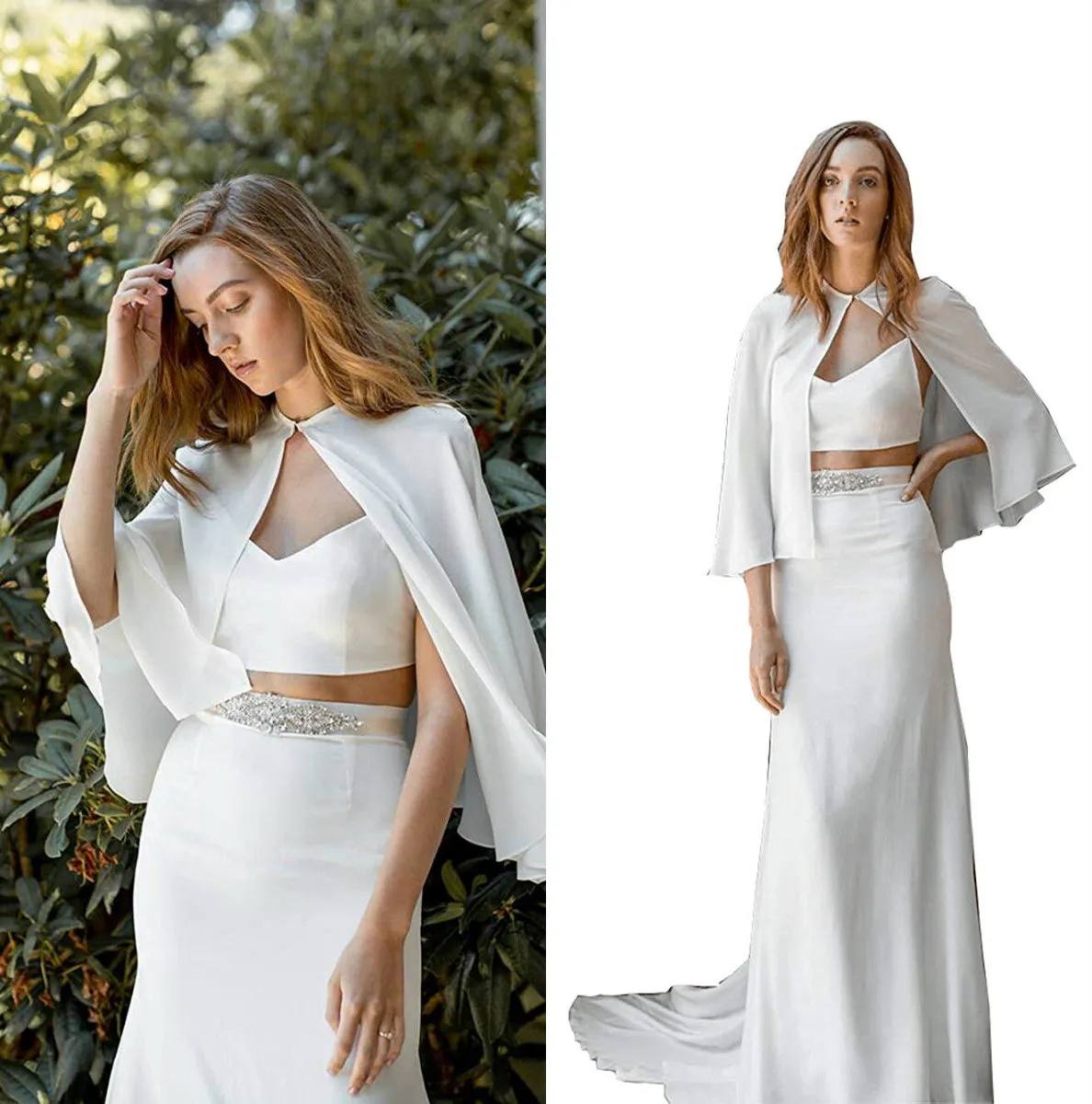 Günstige weiße Brautjungfern- und Brautumhänge nach Maß Chiffon-Hochzeitsparty-Robe für Frauenjacken Bolero Kostenloser Versand