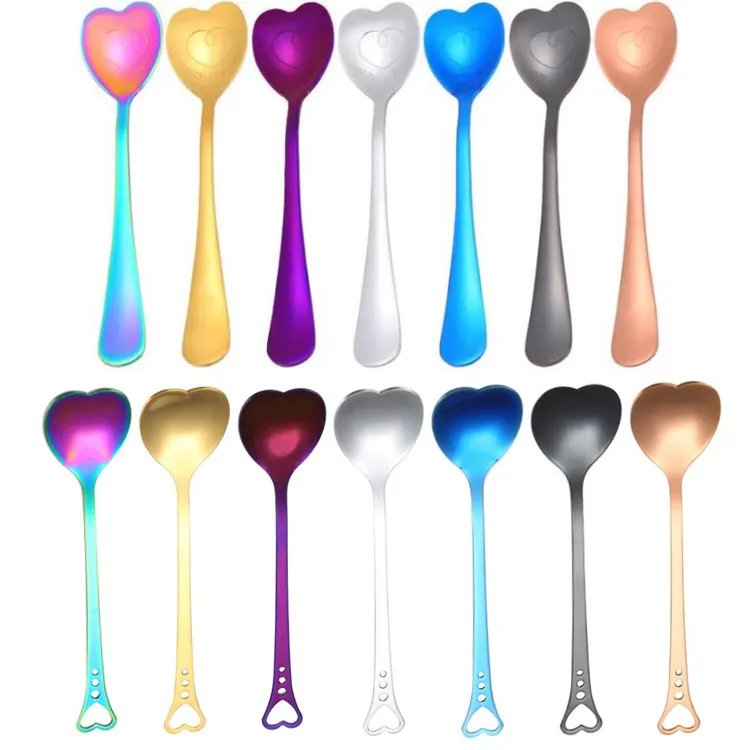 News Stainless Steel Heart-Shaped Coffee Stirring Spoon For Dessert Cake Sugar Ice Cream Tea Spoons Kitchen Cafe Wedding Spoon