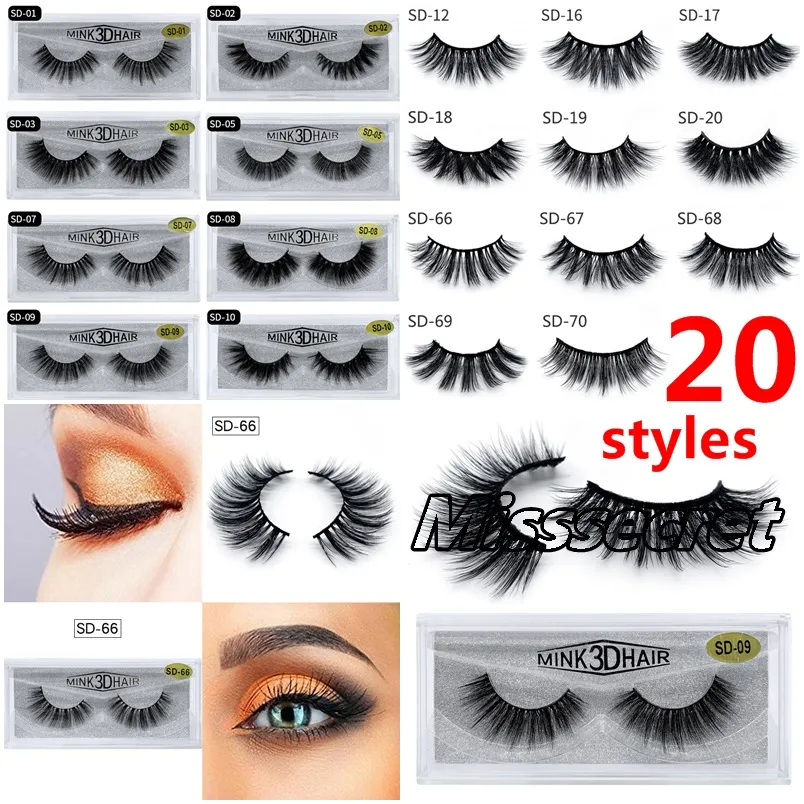 20 estilos 3D Mink Cílios Maquiagem Dos Olhos Mink cílios Falsos Macio Natural Grosso Cílios Falsos Eye 3D Lashes Extensão Mink cílios DHL Livre