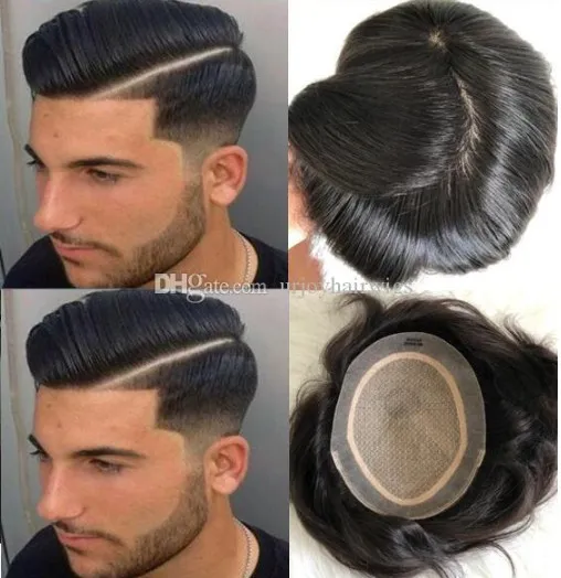 Män hår peruk mens hårstycken rakt full silke bas toupee full silke topp toupee 10a inain jungfru mänskligt hår ersättning peruk för män