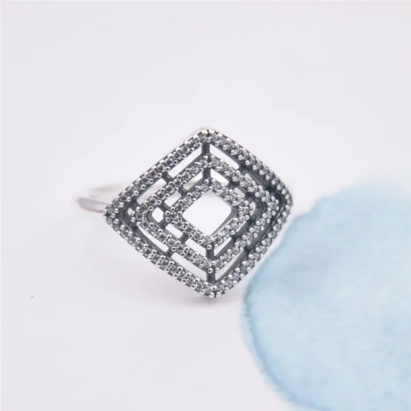 Partihandel-925 Sterling Silver Cluster Ringar Set Original Box för Pandora CZ Diamant Kvinnor Bröllop Ring Mode Tillbehör
