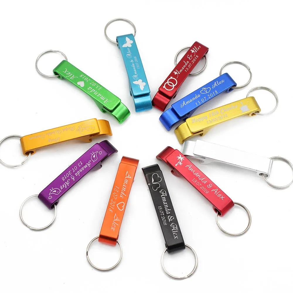 100pcs Personalized Engraved Bottle Openers Keychain Wedding Favors Brewery Hotel Restaurant Logo Christmas Private Customized Openers