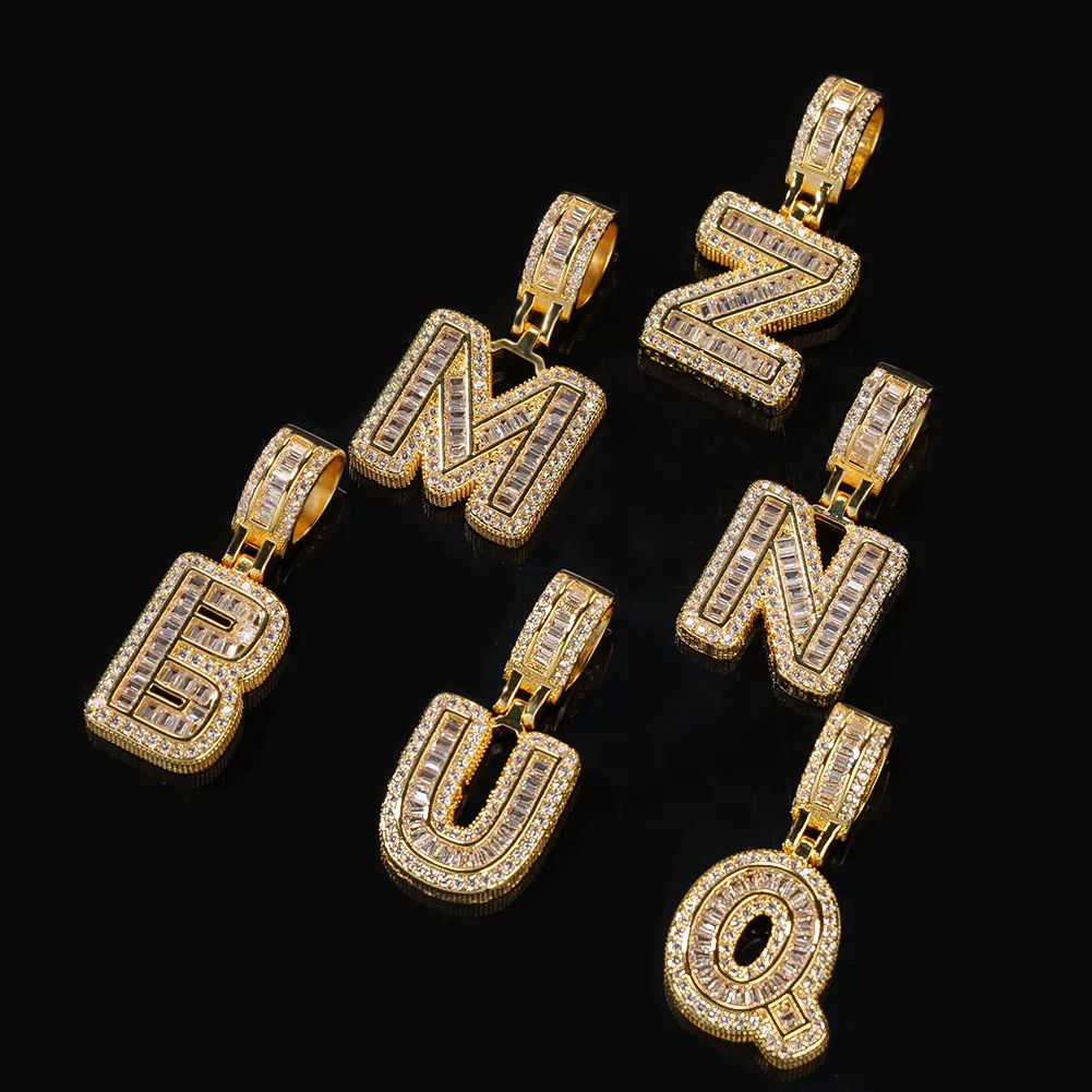 Nieuwe jongens gouden bling bling vierkante kubieke zirkonia letters custom name hanger ketting iced out diamant hiphop sieraden cadeau voor mannen vrouwen