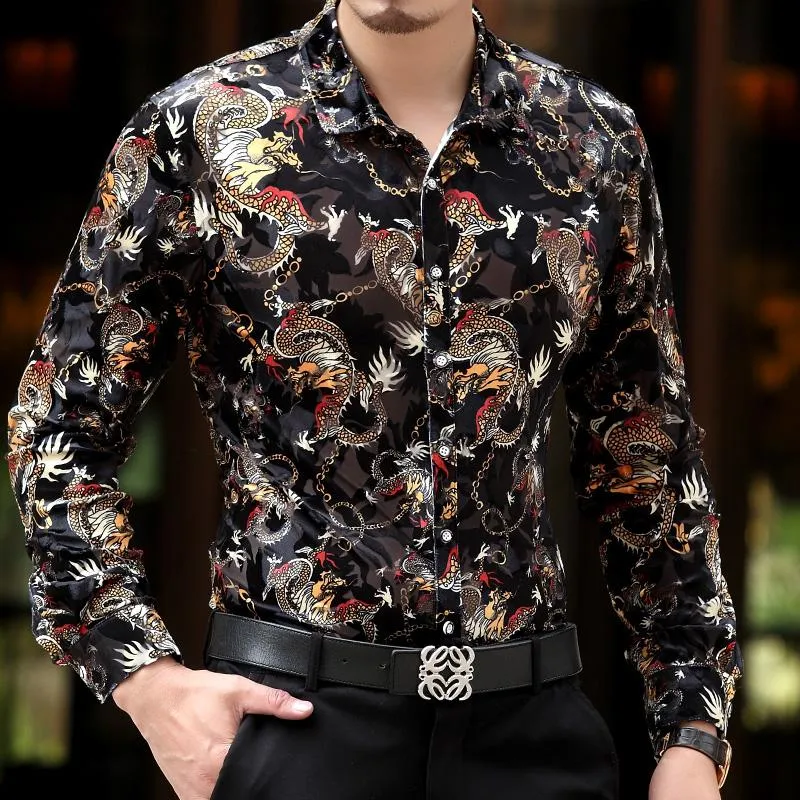 Hela- nya vårmens sammetskjortor män barock varumärke lyx Heren Kleding Chemise Homme Leopard Print Marque Abbigliamento U245L