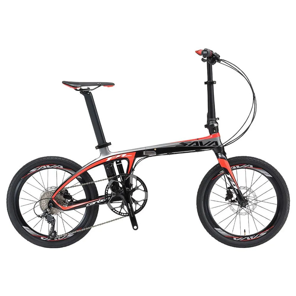 SAVA Z1 Carbon Fiber Esporte portátil bicicleta dobrável SHIMANO Desviador 9 velocidade do volante de 20 polegadas pneu - Black