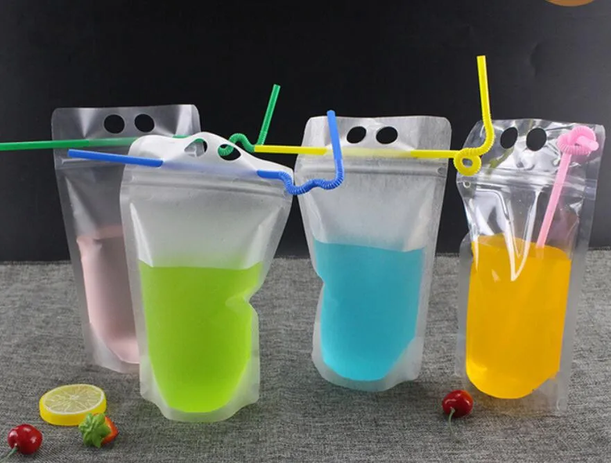 新しい透明な自己密封プラスチック飲料の飲み物ミルクコーヒー容器を飲むフルーツジュース袋の食品収納バッグ500ml DHL無料