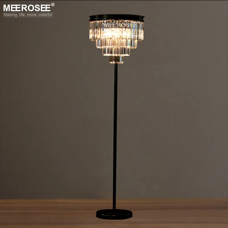 Vintage Crystal Floor Lamps High Quality Indoor Lighting Lustres Black Floor Stand Light Fixture Cristal Candelabra Standing Lamp