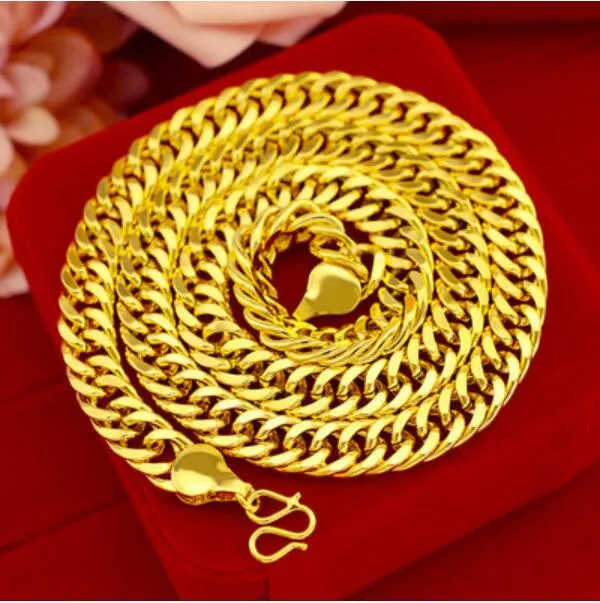 2019 sand gold necklace male authentic 999 gold jewelry authentic Thailand big gold chain thick beads long time not fade