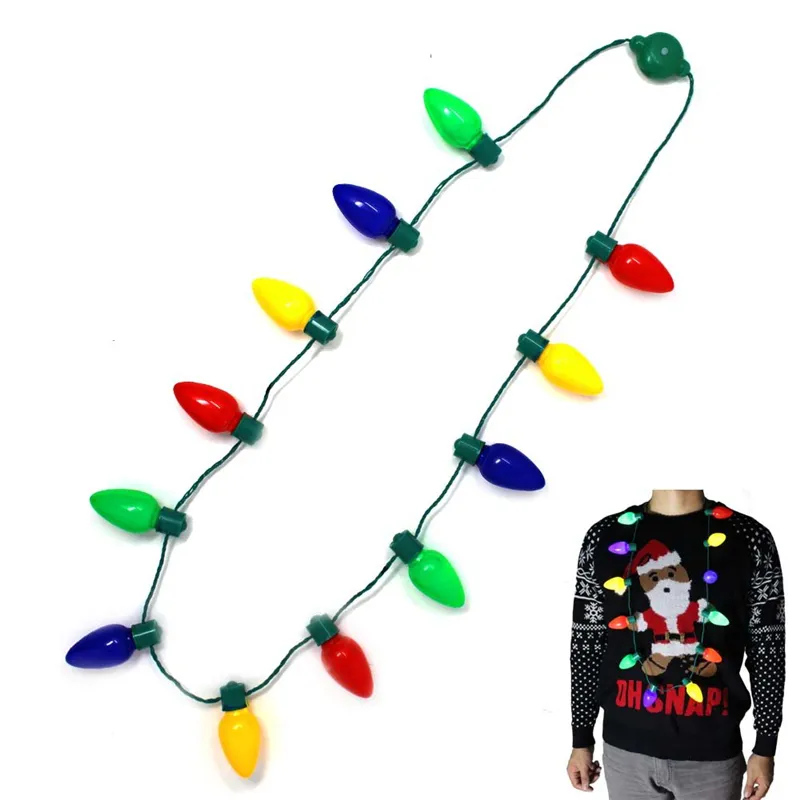 LED Christmas Bulb Festival Necklace LED Light Up Plastic Flashlight Party Favors 12 LED Bulbs for Adults Kids Lamps