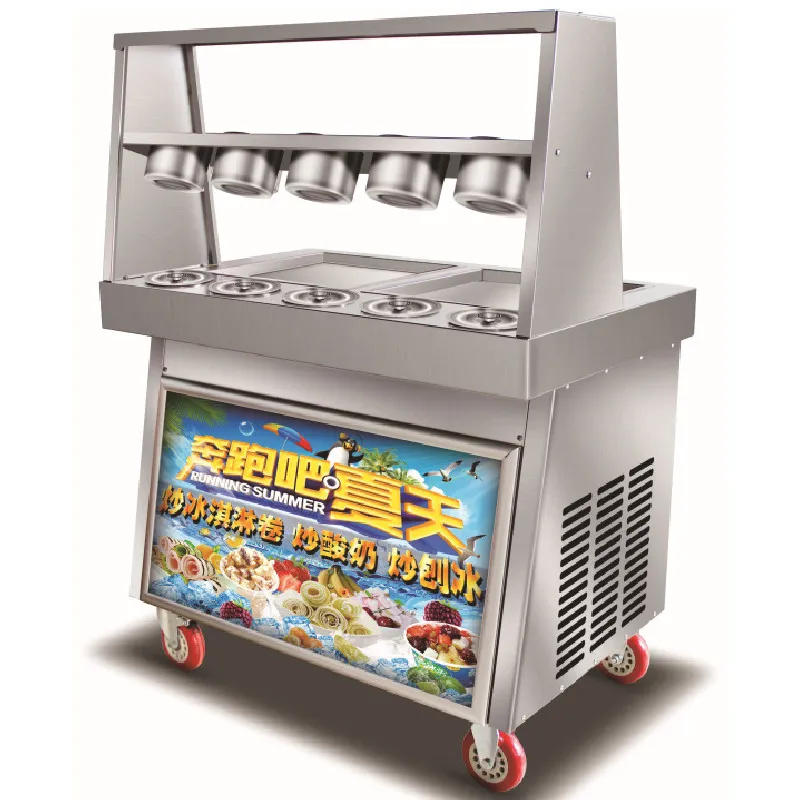 BEIJAMEI Macchina per Rotoli di Gelato Fritto a Doppia Padella Quadrata / 110V 220V Macchina per Gelato a Padella Piatta Thailandia