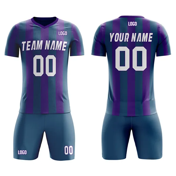 College League Child Adult Soccer Jersey Set 100% Polyester Football Uniforms Soccer Volwassenen Heren Voetbal Sets Volledige Sublimatie Afdrukken