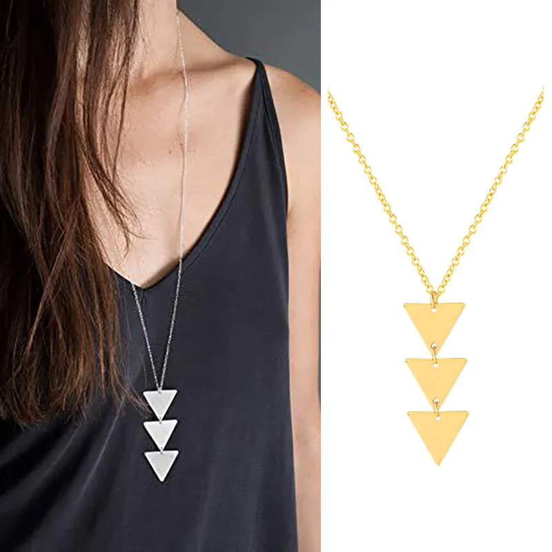 Горячие продажи Siler Gold три треугольника кулон ожерелье простые три круглых диска 75см длинные цепные ожерелья украшения для женщин