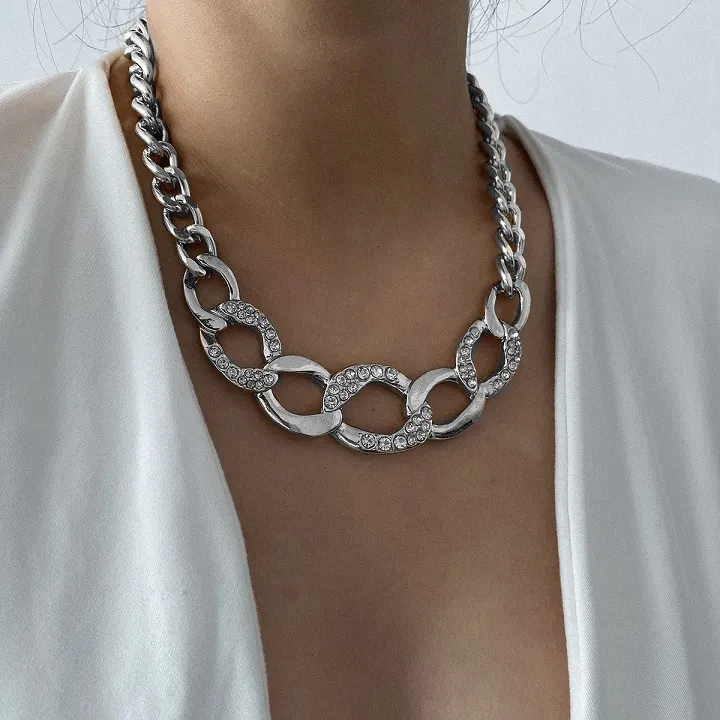 Big silver choker sales necklace