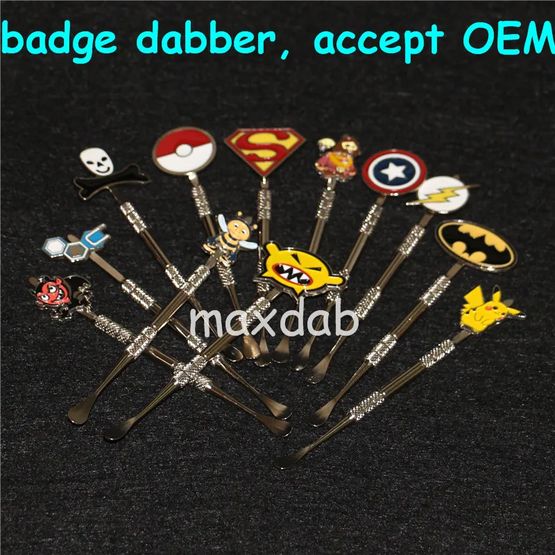 badge Dabber hand Tools 120mm wax dab tool glass carb cap nail smoking accessories for bong 5ml silicone oil containers