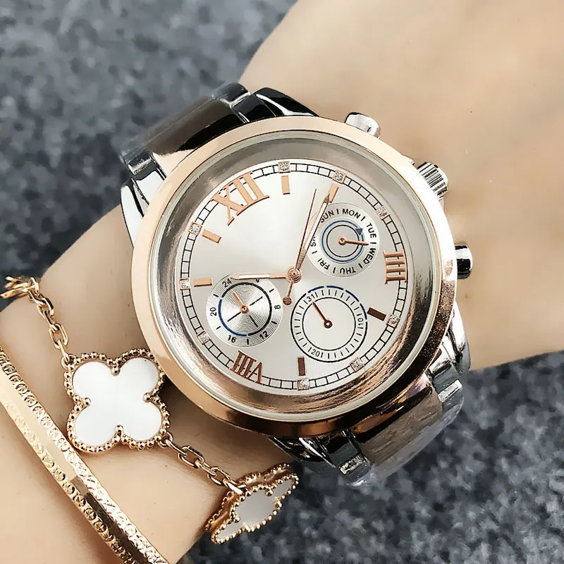 Fashion Brand wrist watch for women's Girl 3 Dials style Steel metal band quartz watches TOM 6766