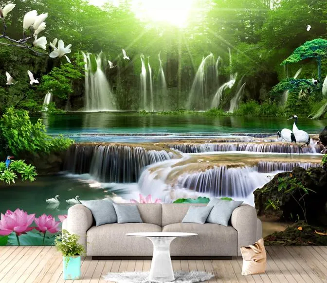 3D Wallpaper For Bedroom | Modern Flowing Water & Wealth Full House ...