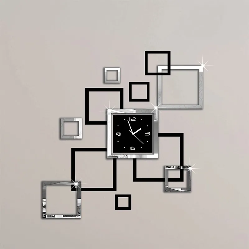 새로운 뜨거운 아크릴 벽시계 3D 스티커 유럽 패션 현대 쿼츠 시계 디자인 슬리버 검은 시계 아트