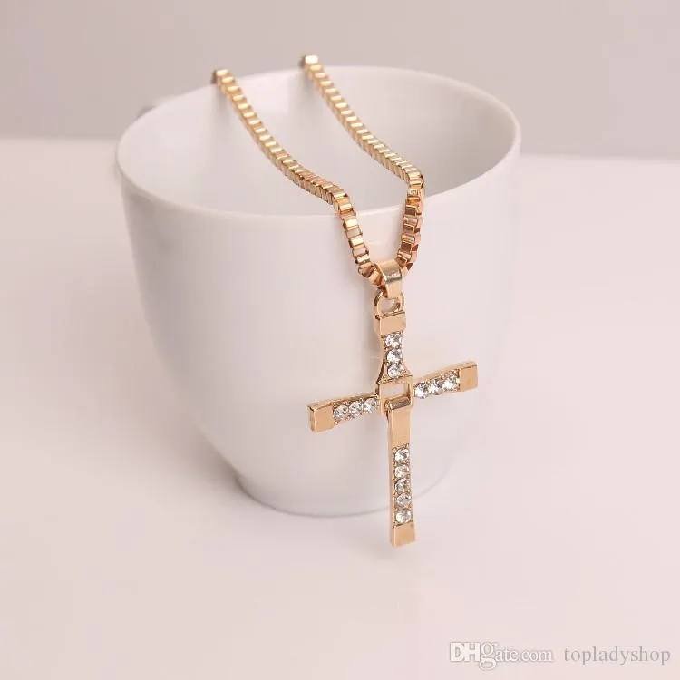 Vintage fin bijoux punk collier collier masculin croix en cristal croix pour hommes en argent sterling palé en gros
