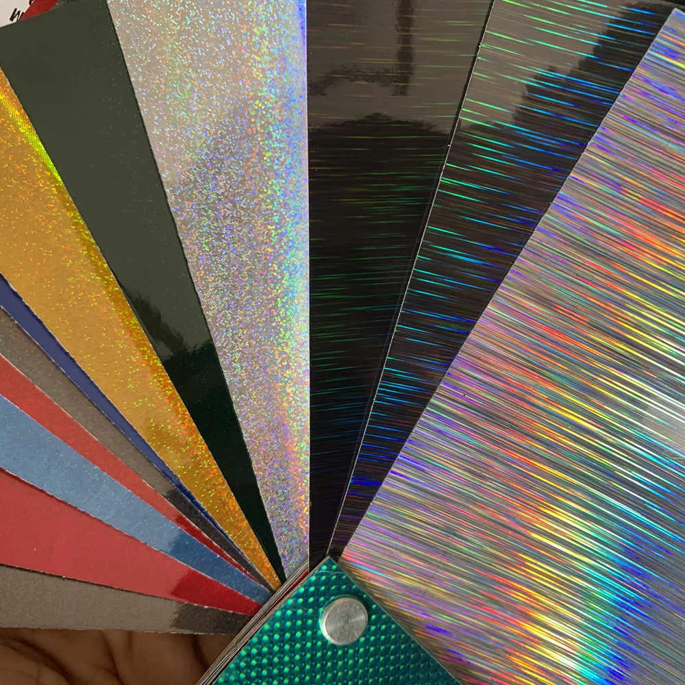 Holografische Vinylfolie in Regenbogen-Neo-Chrom-Optik in verschiedenen Farben für Autofolierung mit luftblasenfreiem Kleber mit geringer Klebekraft wie 3M-Qualität, 1,52 x 20 m/Rolle