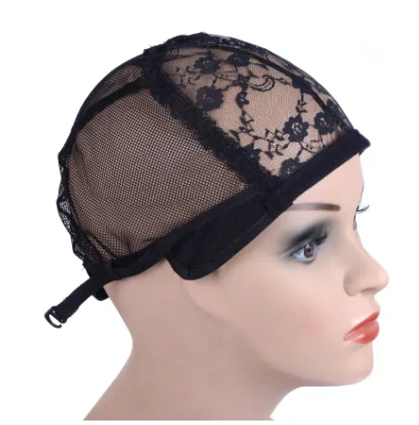 Wig Cap för att göra peruker med justerbar rem på baksidan vävkåpan storlek Gluveless Wig Caps Good Quality Hair Net Black