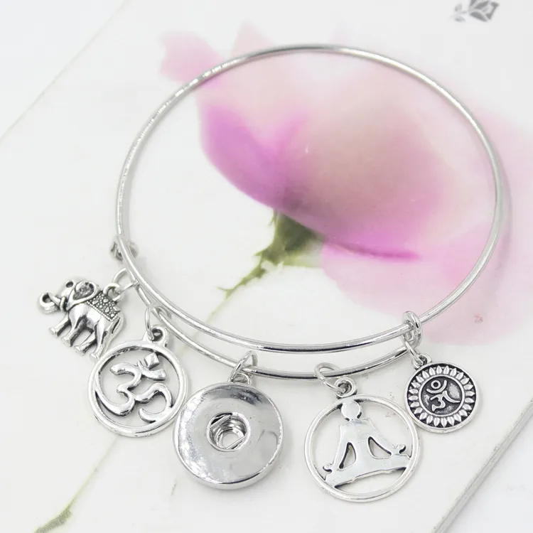 Groothandel Nieuwe Verwisselbare DIY Snap Sieraden Geïnspireerd Meisje Olifant Yoga Charm Armbanden Bangle Sieraden Gift