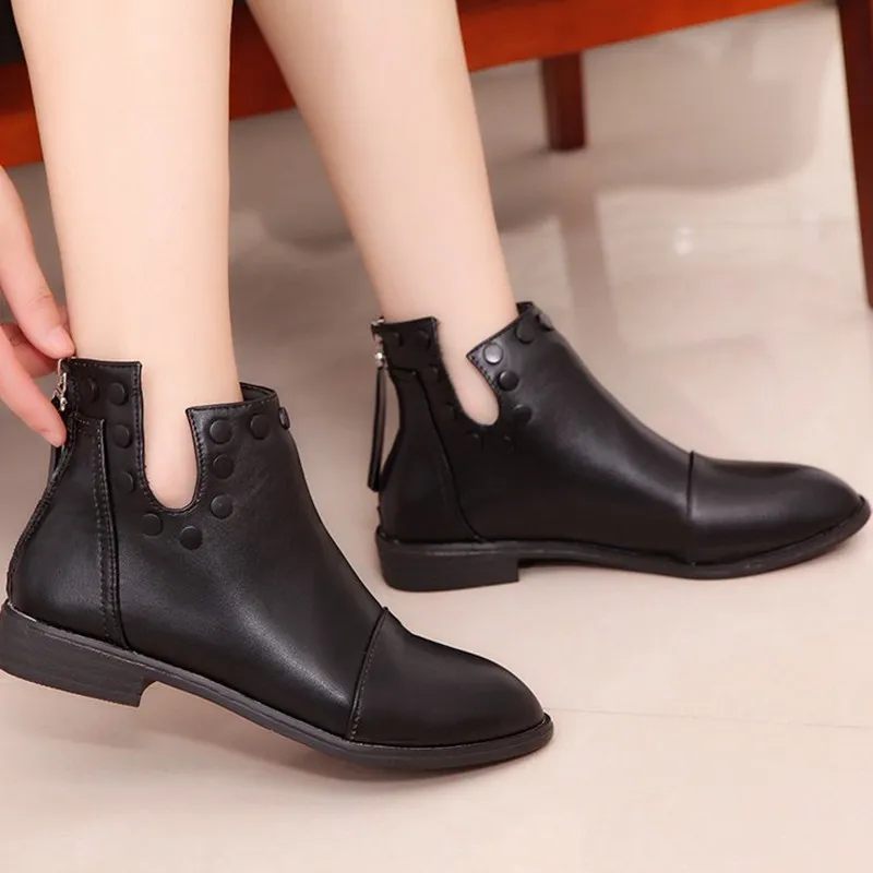 COOTELILI Moda Remache Botines Para Mujeres 2018 Invierno Cremallera Zapatos Mujer Negro Botas de