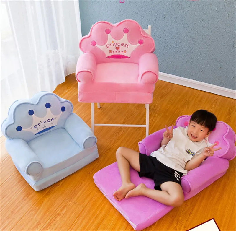 Baby Kids Cartoon Crown Seat Plush Toy stools Mat Children Backrest Chair Neat Toddler Boy Girl Foldable Sofa Best Gifts