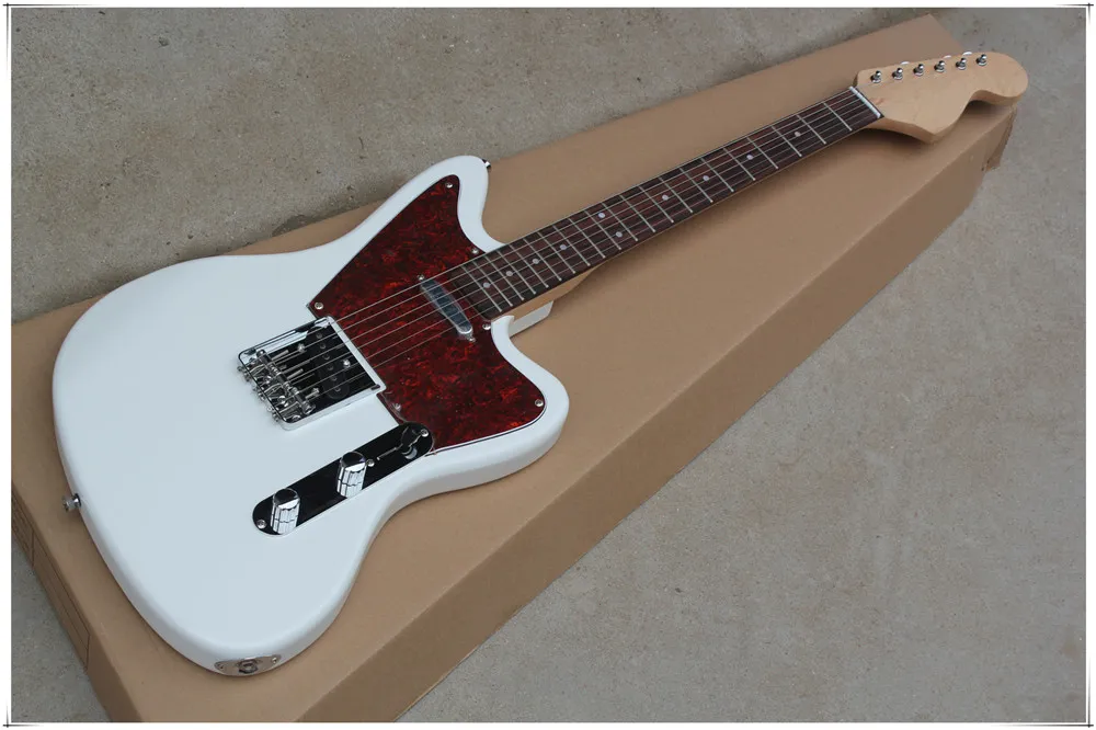 Metallic Pickups Red Tortoiseshell Pickguard White Body elektrische gitaar met chromen hardware, palissander toets, kan worden aangepast