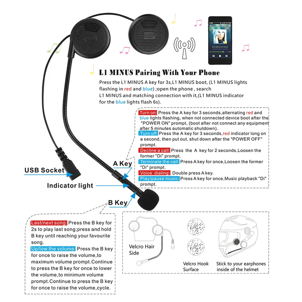 menos sem fio Bluetooth Headset Motocicleta Capacete Headphone Bluetooth Música Estéreo Fone de Ouvido Handsfree w / Mic para telefone