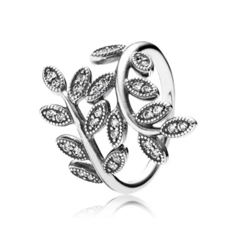 NEW Fashion CZ Diamond 925 Sterling Silver Wedding Ring Set Original Box for Pandora Sparkling Leaves Ring Women Girls Gift Jewelry