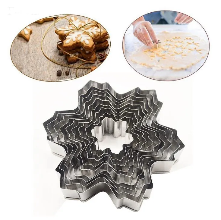 Flocon de neige Cookie Cutter En Acier Inoxydable Moule De Cuisson DIY Cookie Moule Fondant Biscuit XMAS Cuisson Décoration Outil 9Ppcs ensemble SN2249