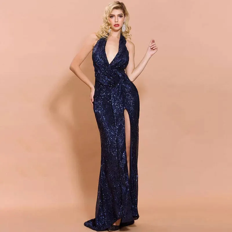 Evening dress Yousef aljasmi Sexy dress irregular sleeveless banquet long High split deep v-neck