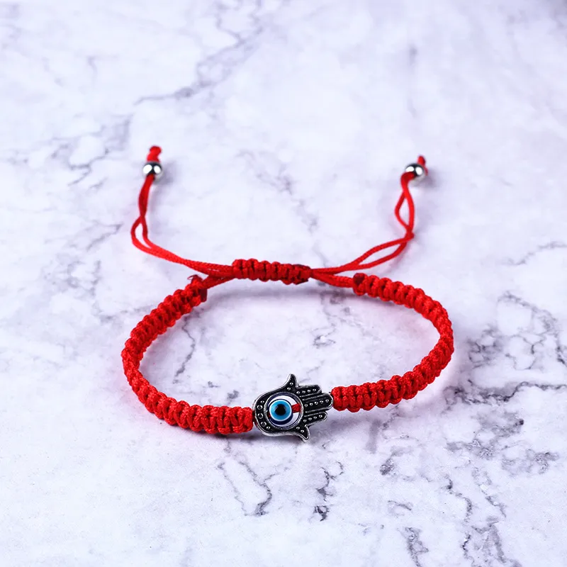 Blue Handwoven Lucky Bracelet With Red String Thread And Evil Eye