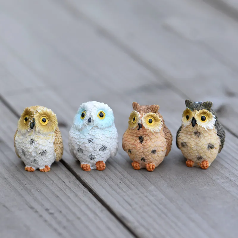 Cute Owls Animal Figurines Resin accessory Miniatures Figurine Craft Bonsai Pots Home Fairy Garden Ornament Decoration Terrarium Decor