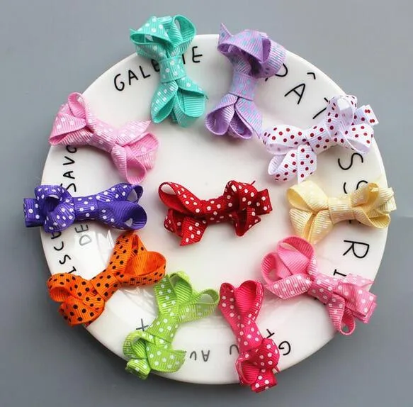 Girl mini polka dot Hair Bow clip with all wrapped ribbon security clips Ribbon Lined Alligator clip Hairpin 120pcs FJ3232