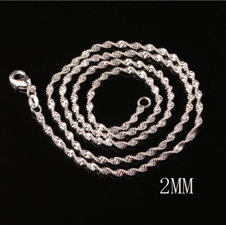 925 Sterling Posrebrzany 2mm Podwójny łańcuch Woda Łańcucha Naszyjnik Rozmiar 16-24 cal SC16 925 Posrebrzany Lobster Classs Gładki Łańcuch Biżuteria