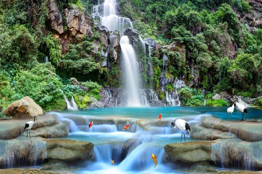 hermosos paisajes fondos de pantalla Paisaje cascada, paisaje tridimensional, pintura mural de fondo hermosos paisajes fondos de pantalla Paisaje cascada, paisaje tridimensional, pintura mural de fondo