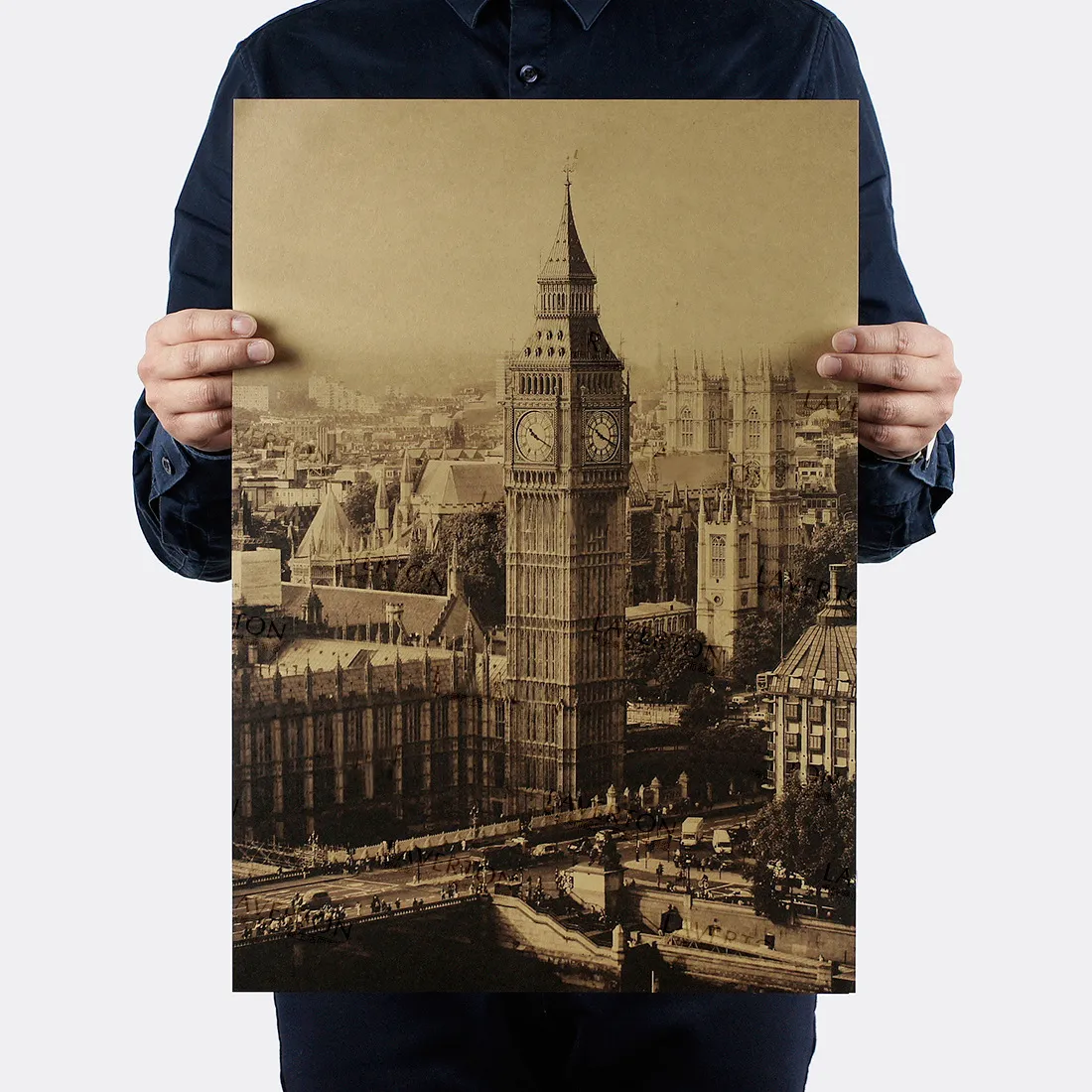 ロンドンの有名な建物ビッグベンノスタルジックヴィンテージクラフト紙ポスター装飾絵画ウォールステッカー36 x 51.5cm