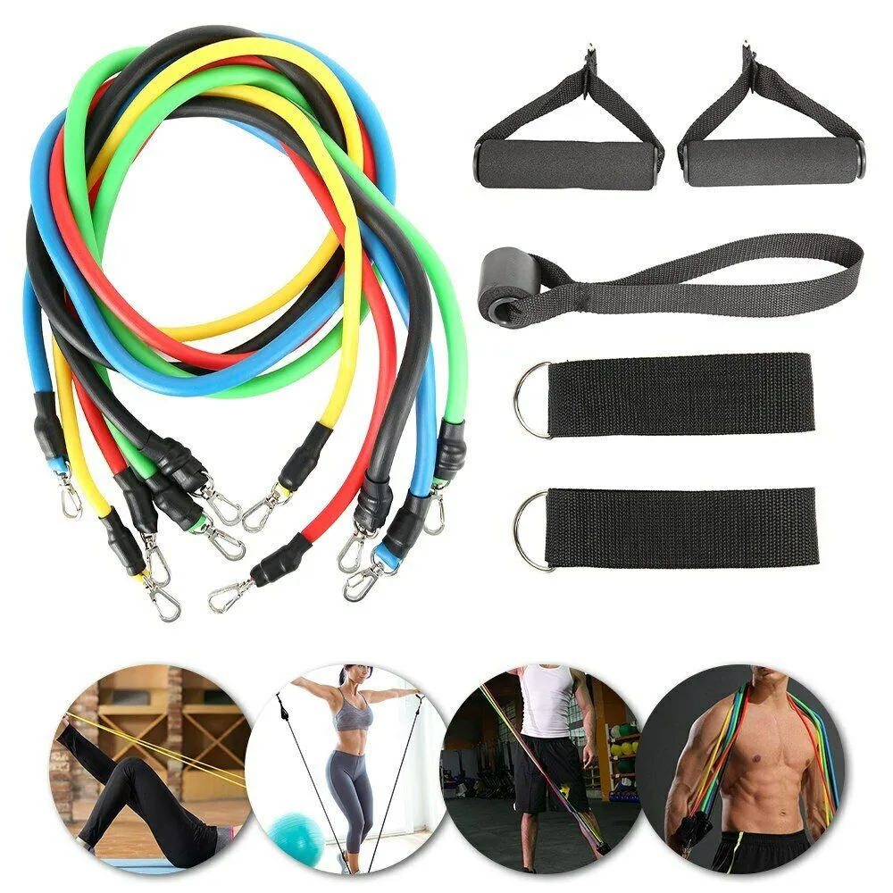 11pcs / set Tração da corda Fitness Exercícios faixas da resistência Latex Tubes Yoga treino de corpo resistência elástica 30sets Bandas CCA12074