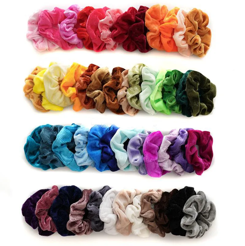 48 Colors Solid Girls Velvet Elastic Hair Scrunchie Scrunchy Head Band Ponytail Hairbands Girls Hair Rope Ponytail Holder 50pcs/set