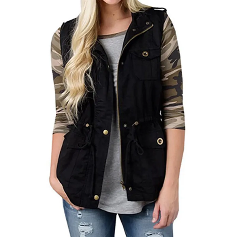 Womens Winter Rits Mouwloos Vest Vest Lady Fashion Gewatteerde Gilet Coat Jacket Tops