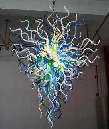 Lampy Murano Art Industrial Wisiorek Żyrandole niebieski Zielony i biały Kolor Ręcznie Dmuchany Szkło Duży Żyrandol LED Light
