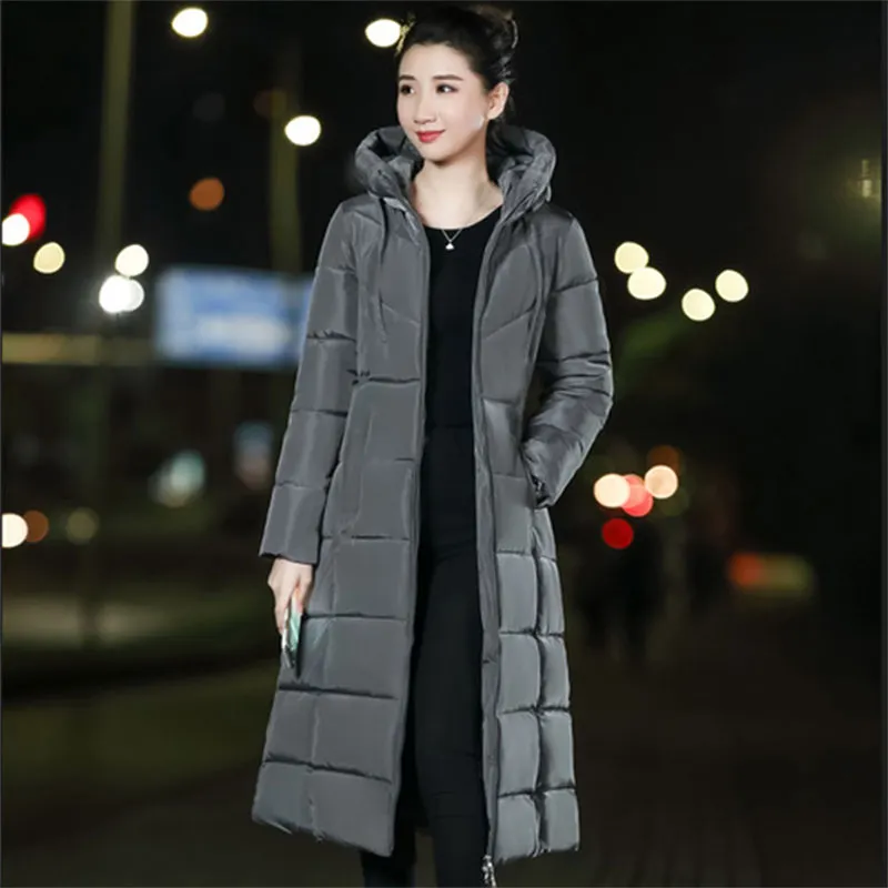 Femmes Down Parkas Long À Capuche Plus Épais Manteau Femmes Hiver Casual Zipper Vestes Femme Élégant Outwears M-6XL Plus La Taille Plume Synthétique