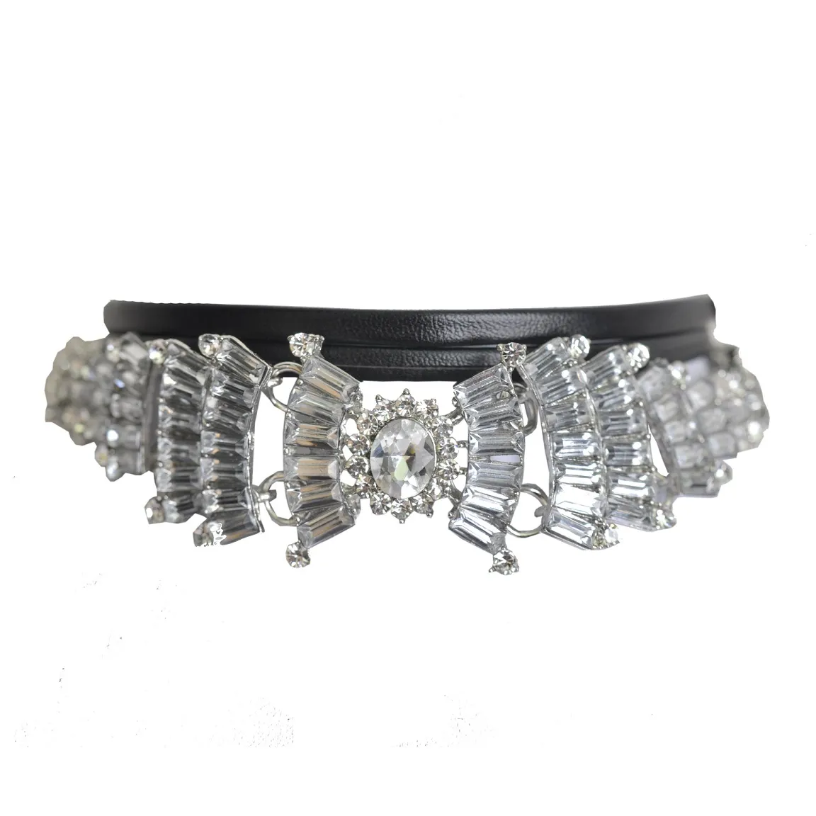 Gros-designer luxe scintillant mignon arc ailes zircon cristal vintage cuir ruban déclaration collier collier ras du cou pour femme