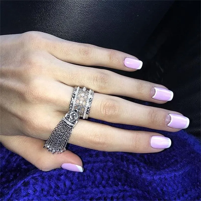 Fashion- 925 Sterling Silver Tassels Ring Fashion Jewelry for women Fine Jewelry for wedding with Crystal waterdrop Stone